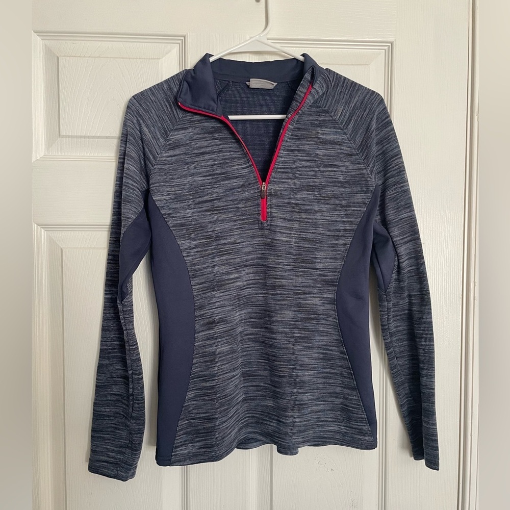 Columbia Women's Medium Heathered Navy Quarter-Zip Performance Top w Pink Trim
